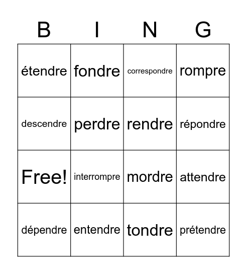 RE verbs Bingo Card