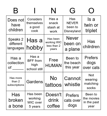 HUMAN BINGO Card