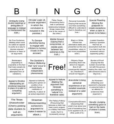 Logical Fallacies Bingo Card