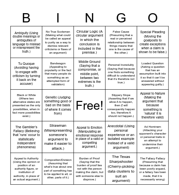 Logical Fallacies Bingo Card