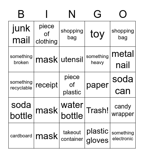 Trash Tag Bingo Card