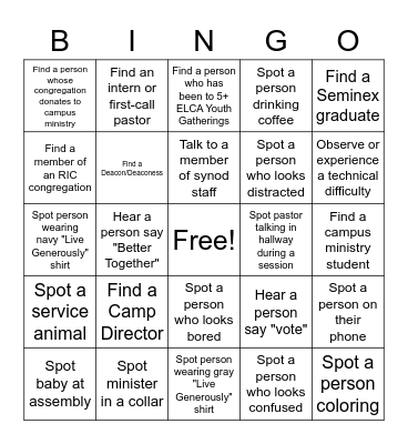 RMS Synod Assembly 2022 Bingo Card