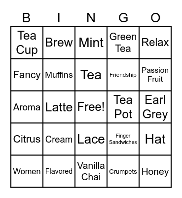 Royal "Tea"  Party Bingo Card