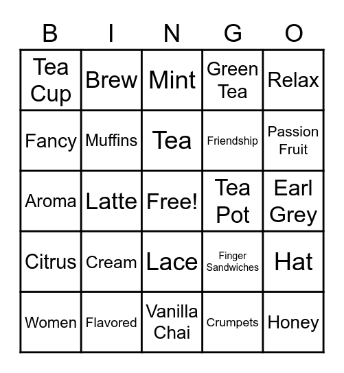 Royal "Tea"  Party Bingo Card