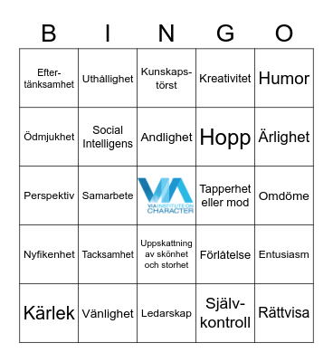 Vilka är Dina karaktärsstyrkor? Bingo Card