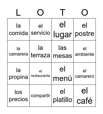 A Comer 2 Bingo Card