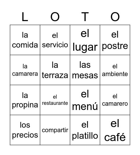 A Comer 2 Bingo Card