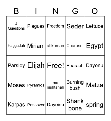 Passover Bingo Card