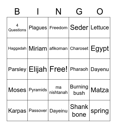 Passover Bingo Card