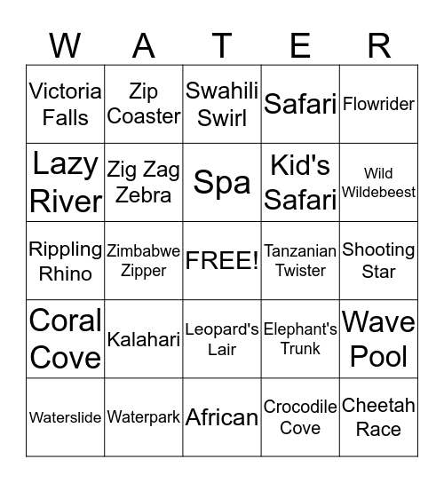 Kalahari Bingo Card