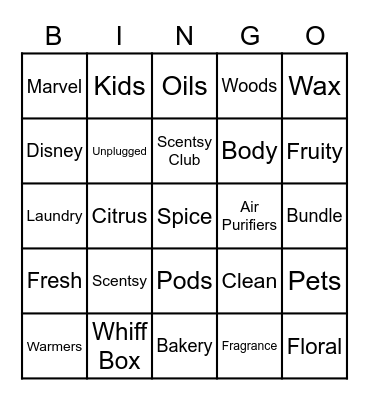 Scentsy Bingo Card