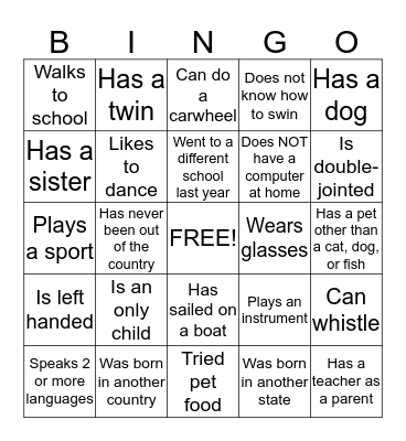 Get to Know You BINGO Card