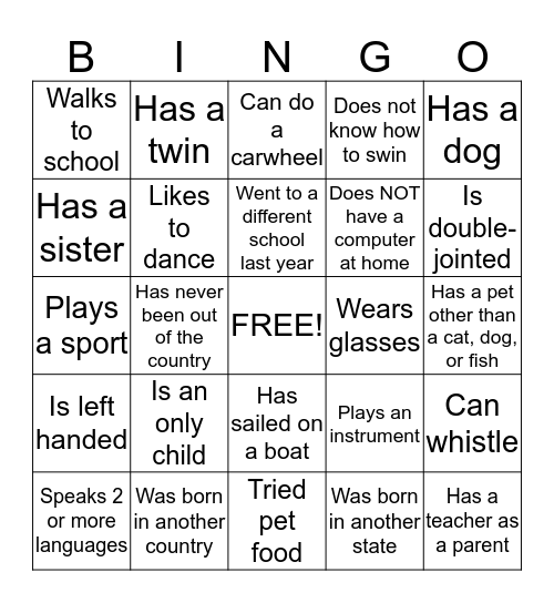 Get to Know You BINGO Card