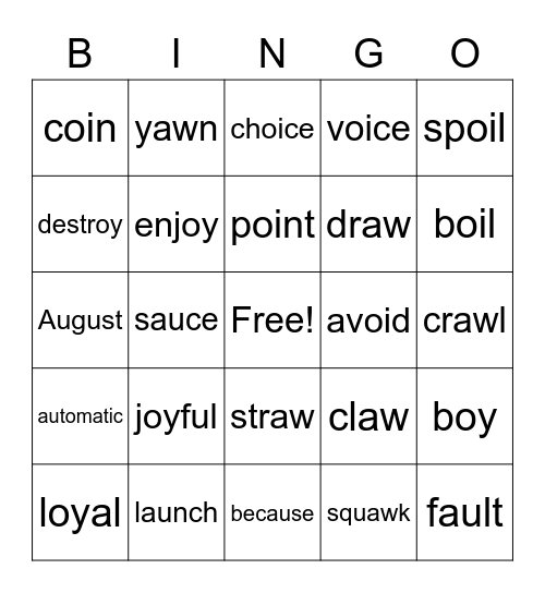 Au, Aw, Oi, Oy Bingo Card