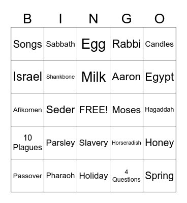 Passover Bingo! Bingo Card