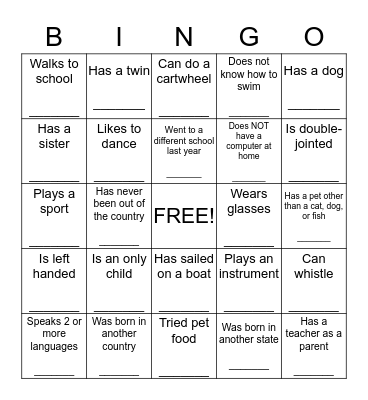 Get to Know You BINGO Card
