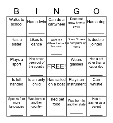 Get to Know You BINGO Card