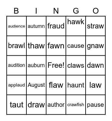 au & aw Bingo Card