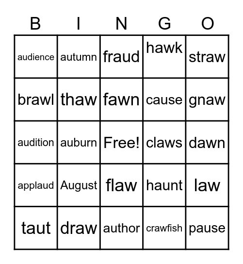 au & aw Bingo Card