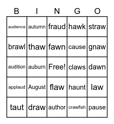 au & aw Bingo Card