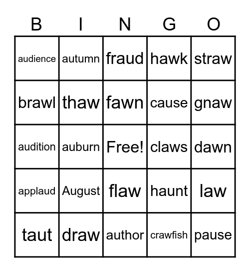 au & aw Bingo Card