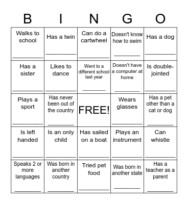 Get to Know You BINGO Card