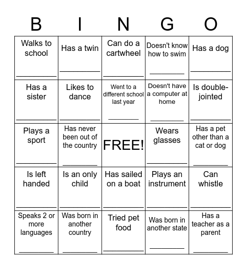 Get to Know You BINGO Card