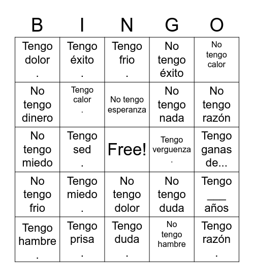 Common Phrases Bingo Card