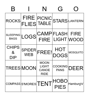 CAMPERS NIGHT OUT Bingo Card