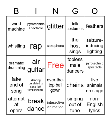 EUROVISION BINGO! Bingo Card