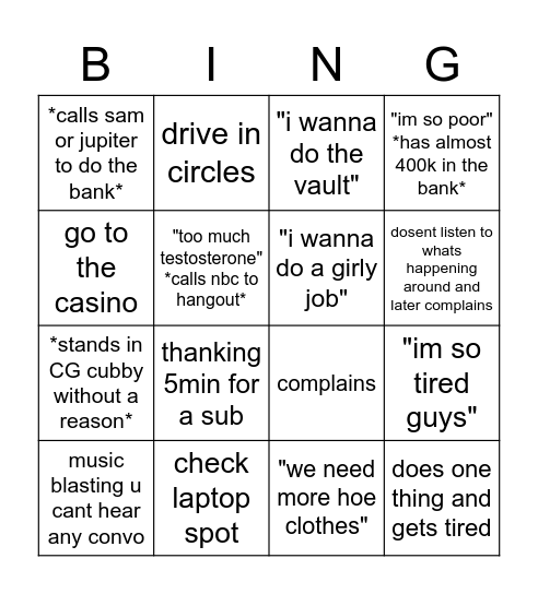 Carmen's stream Bingo Card