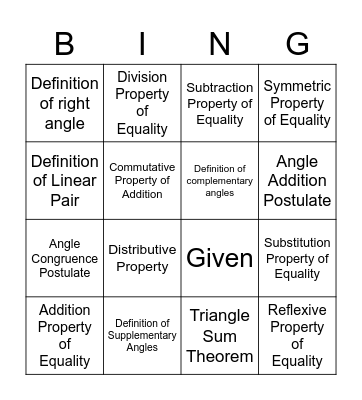 Geometric Two-Column Proof BING! Bingo Card