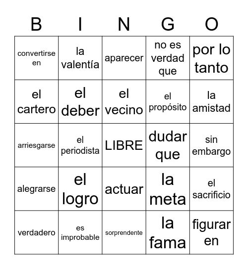 L3 4.2 Vocabulario Bingo Card