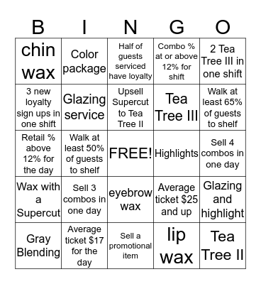 Salon Bingo!!!!! Bingo Card