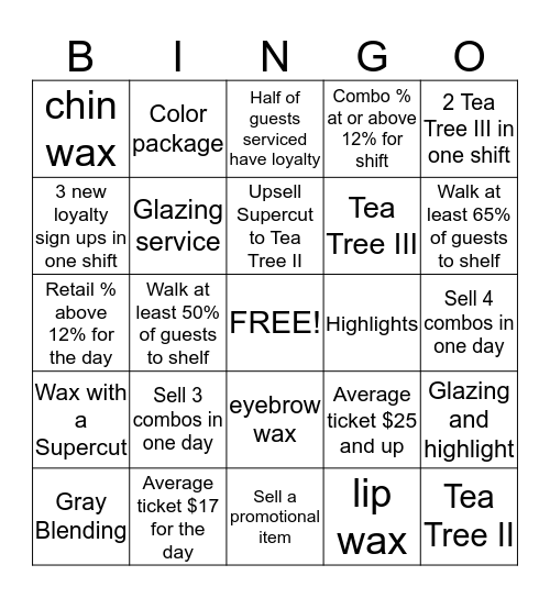 Salon Bingo!!!!! Bingo Card