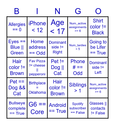 Computer Science Boolean Bingo Card