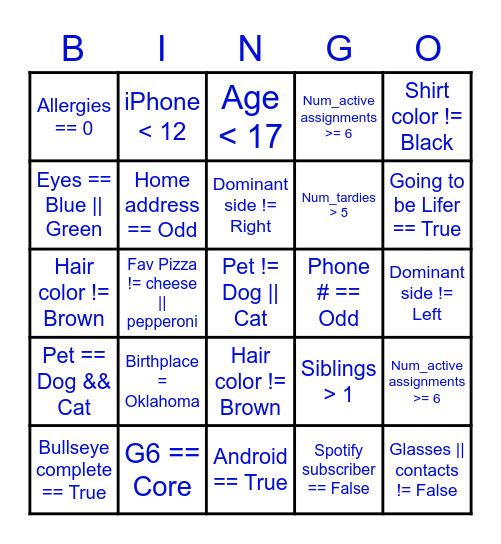 Computer Science Boolean Bingo Card