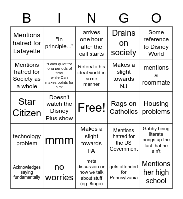 Ben's Card Bingo Card