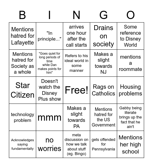 Ben's Card Bingo Card