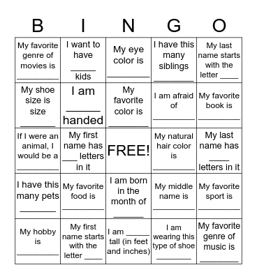 Who Am I and What Do We Have In Common? Bingo Card
