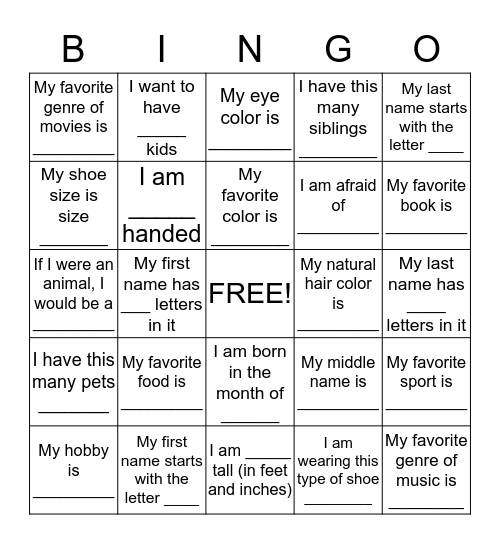 Who Am I and What Do We Have In Common? Bingo Card