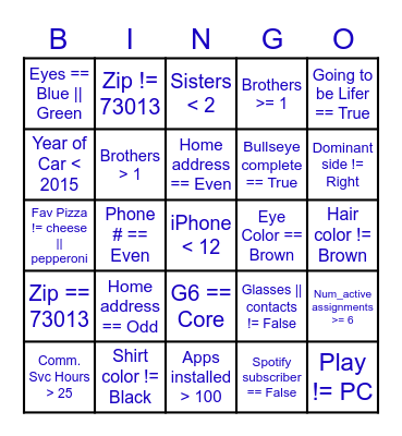 Computer Science Boolean Bingo Card