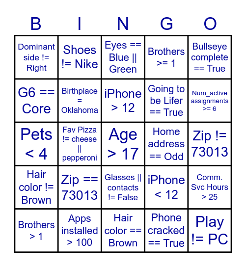 Computer Science Boolean Bingo Card