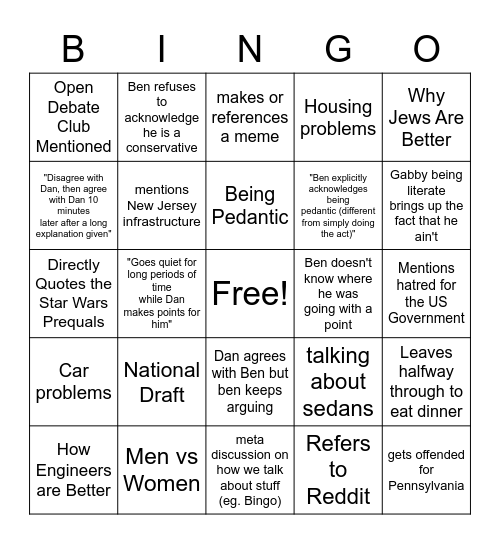 Dan's Bingo Card