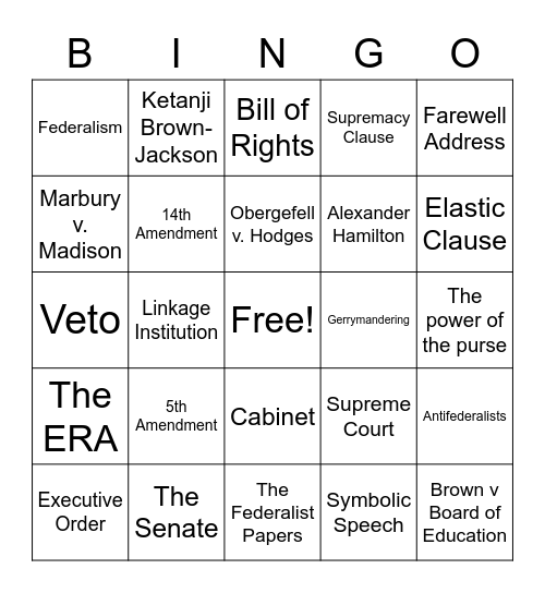 Government Bingo 2 Bingo Card