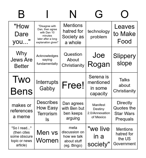 Gabby's Card Bingo Card