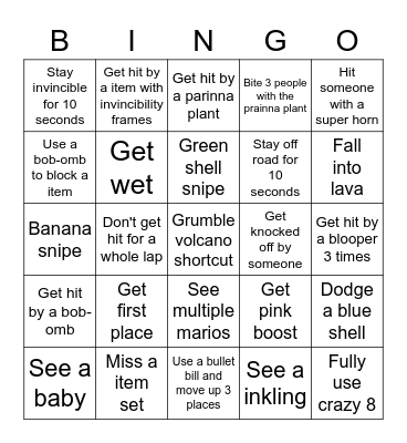 Mario kart 8 deluxe Bingo Card