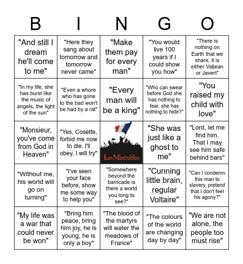 Les Misérables Bingo Card
