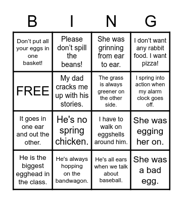 Easter Idioms Bingo Card