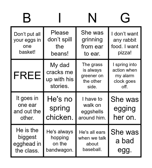 Easter Idioms Bingo Card